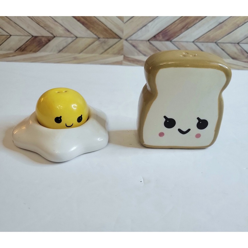 One Hundred 80 Degrees Magnetic Ceramic Salt Pepper Shakers Fried Egg & Toast